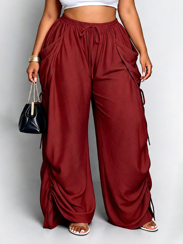 Pantalon ample taille haute, à cordon de serrage, à taille élastique, à poches, à empiècements