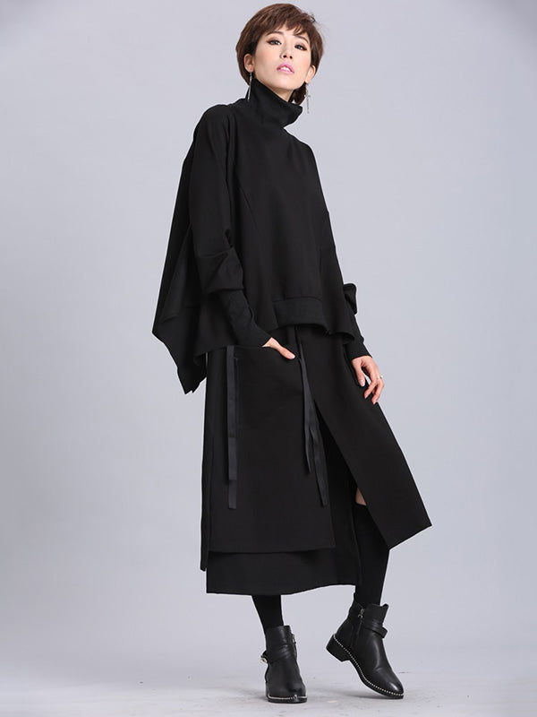 Jupe Empire noire asymétrique à bandes surélevées
