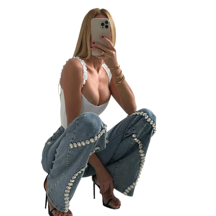 Ana | Jean pour femmes, coupe droite et ample avec embellissement en strass
