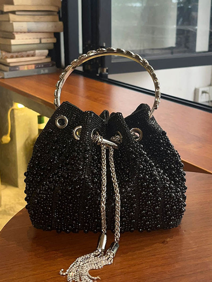 Sac à main ajouré géométrique à strass, à cordon de serrage