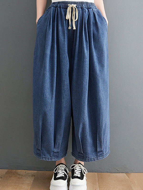 Pantalon en jean décontracté à jambes larges avec cordon de serrage