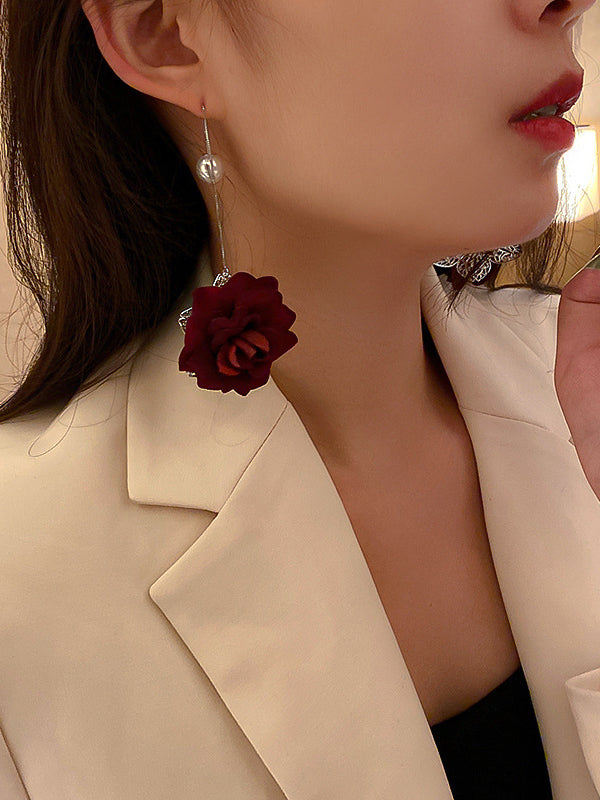 Accessoires de boucles d'oreilles en perles florales Rose rouge Vintage