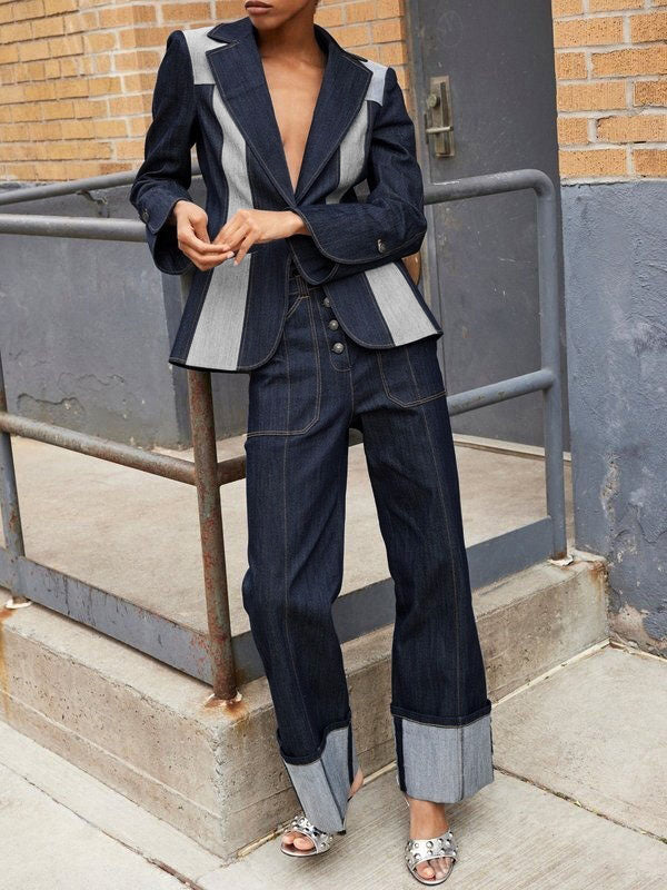 Veste ample à manches longues, à empiècements, à décolleté en V profond, couleur contrastée