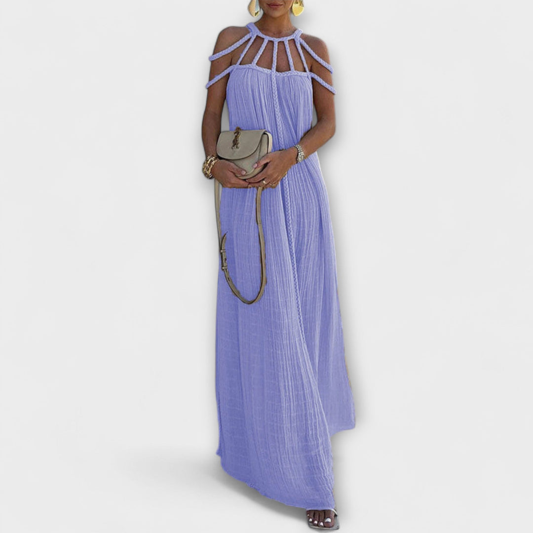 Brinaya – Robe maxi en mélange de lin avec décolleté tressé