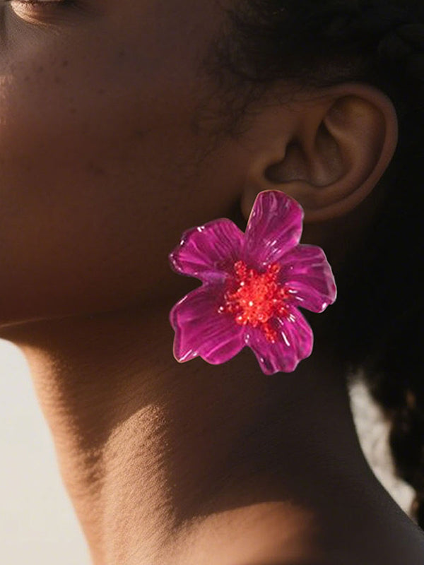 Accessoires de boucles d'oreilles légèrement transparentes en forme de fleur