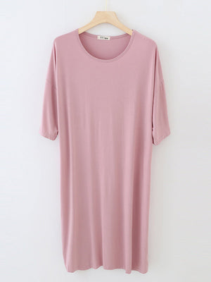 Robe de pyjama ample à taille haute, couleur unie, fendue, col rond