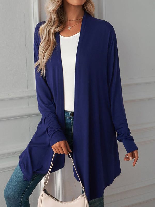 Vêtements d'extérieur amples à manches longues et col tendance de couleur unie