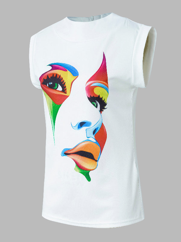 T-shirt ample multicolore imprimé à mancherons, à col haut