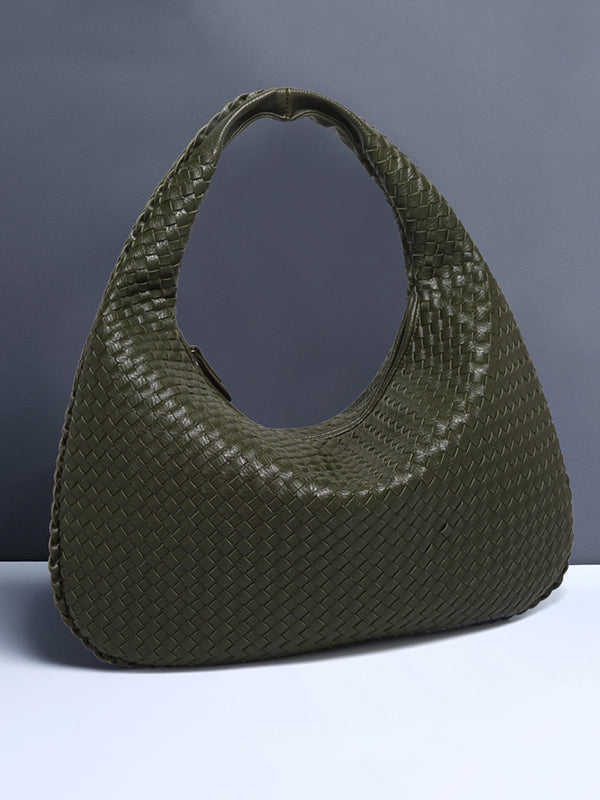 Sac à main géométrique tressé à empiècements, à fermeture éclair, couleur unie