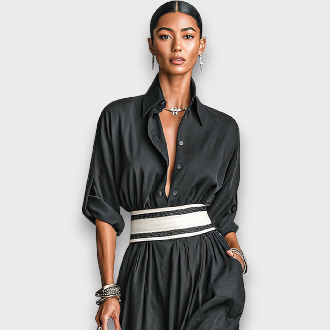 Isalda – Robe maxi en Cupro avec ceinture à nouer
