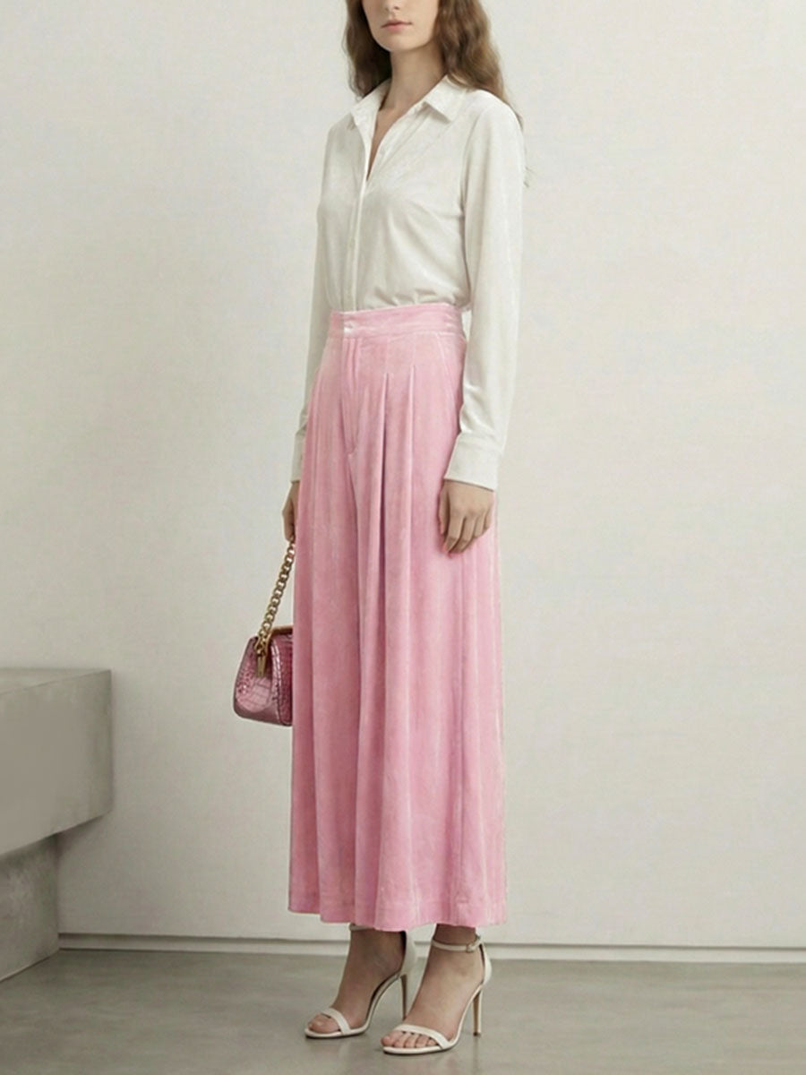 Jupe plissée taille haute, à taille élastique, à poches, couleur unie
