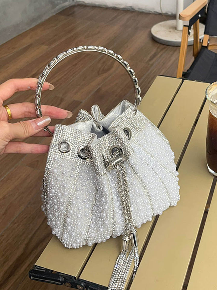 Sac à main ajouré géométrique à strass, à cordon de serrage