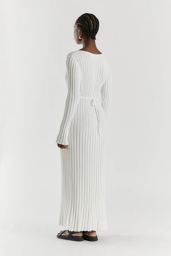 Lavinia - Robe midi en tricot à manches longues avec décolleté en V