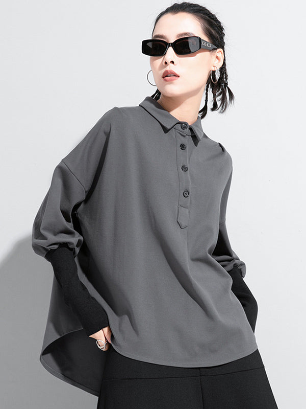 Chemise grise noire à empiècements, col polo