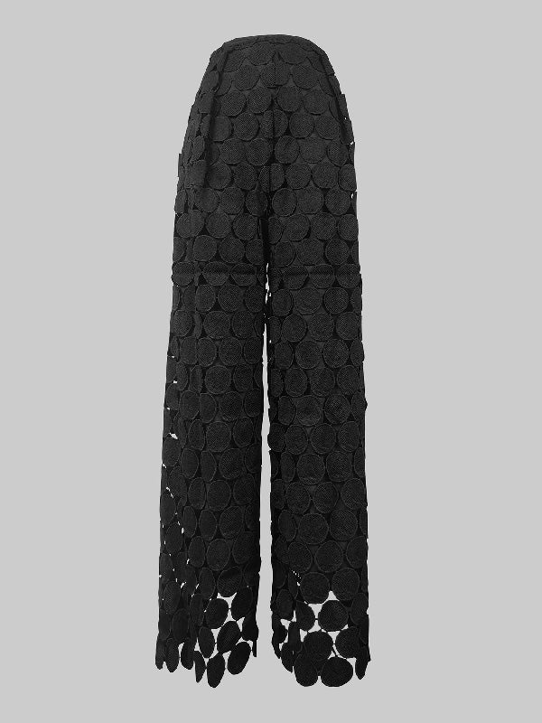Pantalon ajouré taille haute, à jambes larges, à pois, couleur unie