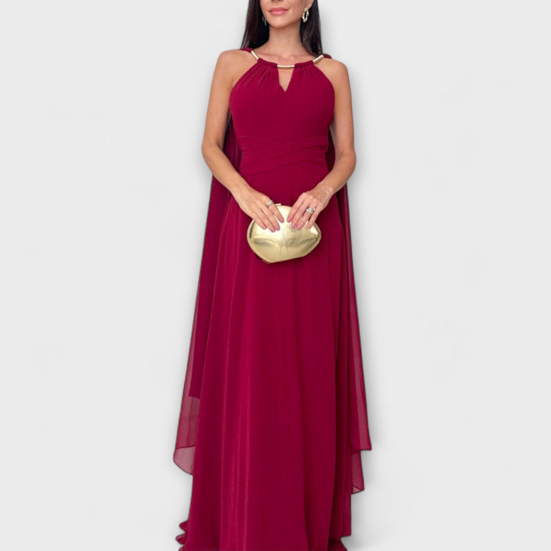 Mabel - Robe maxi élégante avec manches cape et fente haute