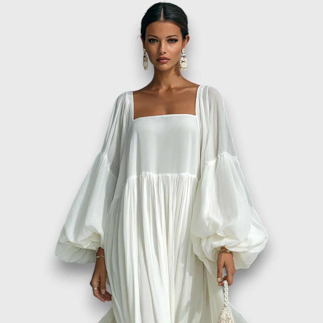Elviera – Robe maxi fluide avec plis et manches ballon