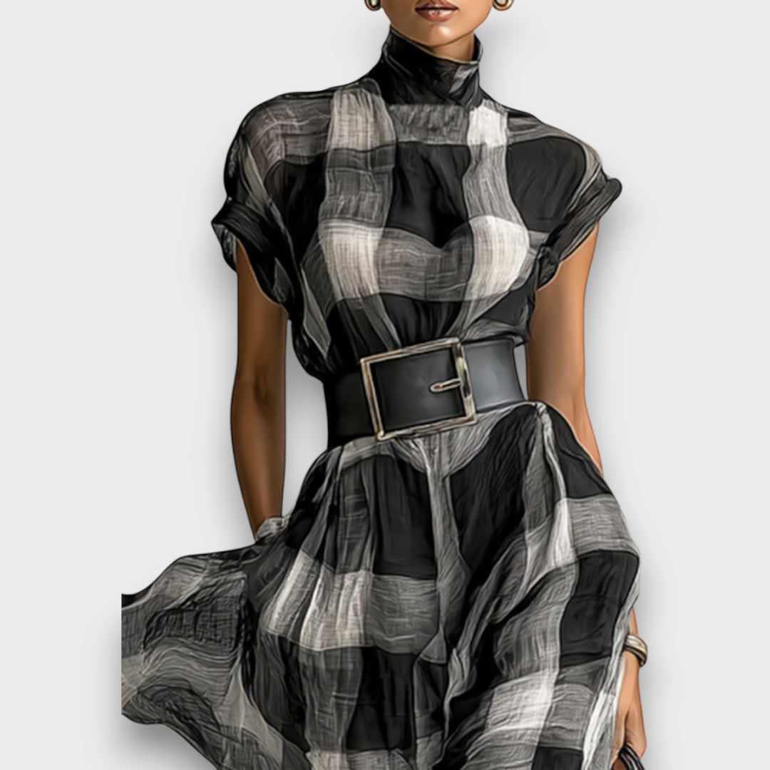 Marcia – Robe maxi en chiffon à carreaux