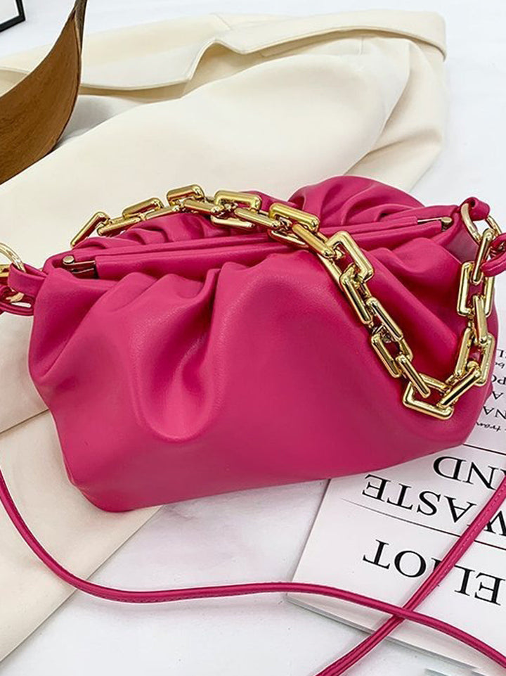 Sac bandoulière à fermeture éclair, à chaîne, couleur unie