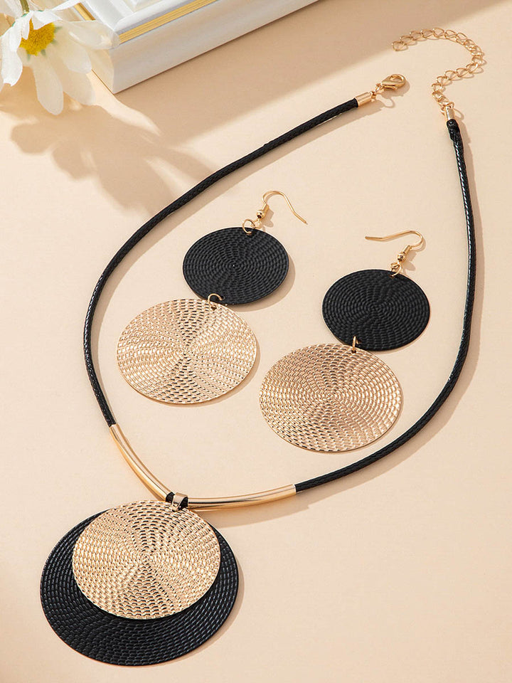 Parure collier et boucles d'oreilles ensemble deux pièces géométrique taille ronde