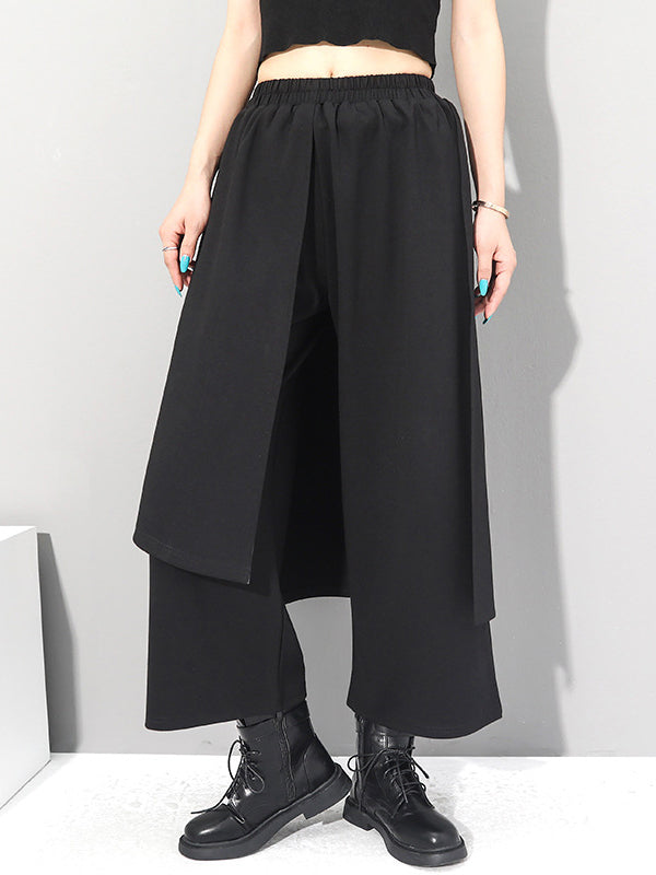 Irrégularité taille élastique jambe large pantalon de couleur unie
