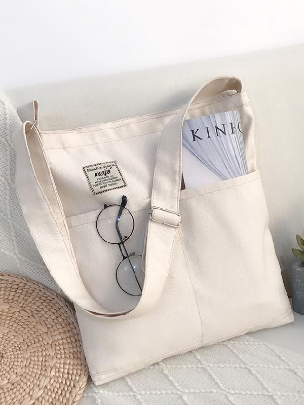 Sac à main simple en toile de couleur unie avec poches