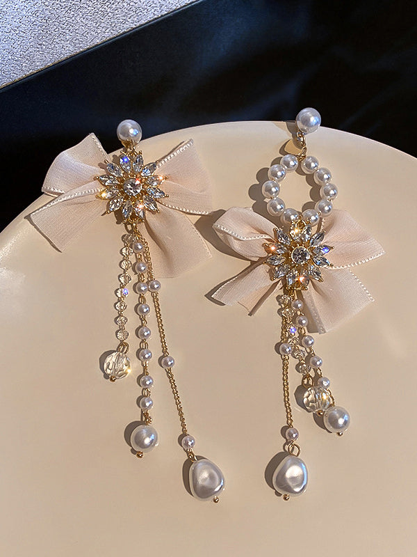 Boucles d'oreilles vintage, à strass, à nœud, à pompons