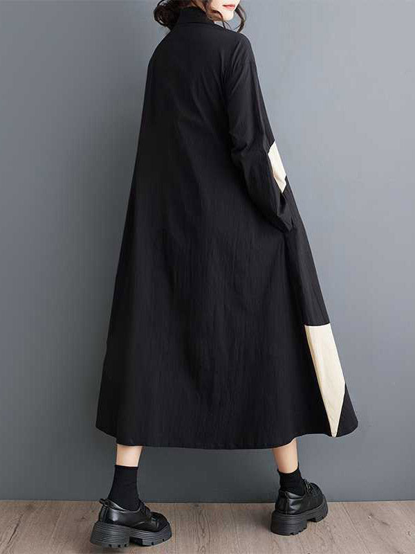 Robe chemise boutonnée imprimée coupe trapèze, à manches longues, à poches, à col revers