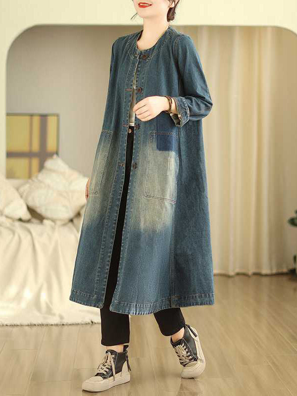 Trapèze Manches Longues Poches Boutonnées Col Rond Robes mi-longues Vêtements d'Extérieur