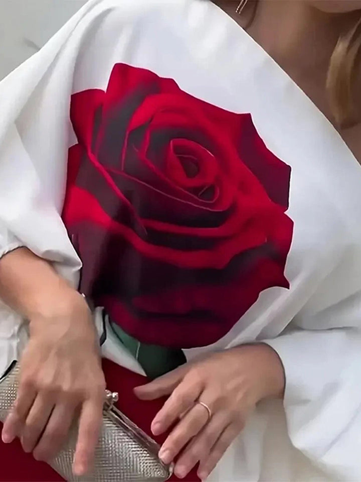 Ensemble deux pièces asymétrique taille haute, à manches longues, à taille élastique, à imprimé floral, à poches, asymétrique à une épaule, couleur unie