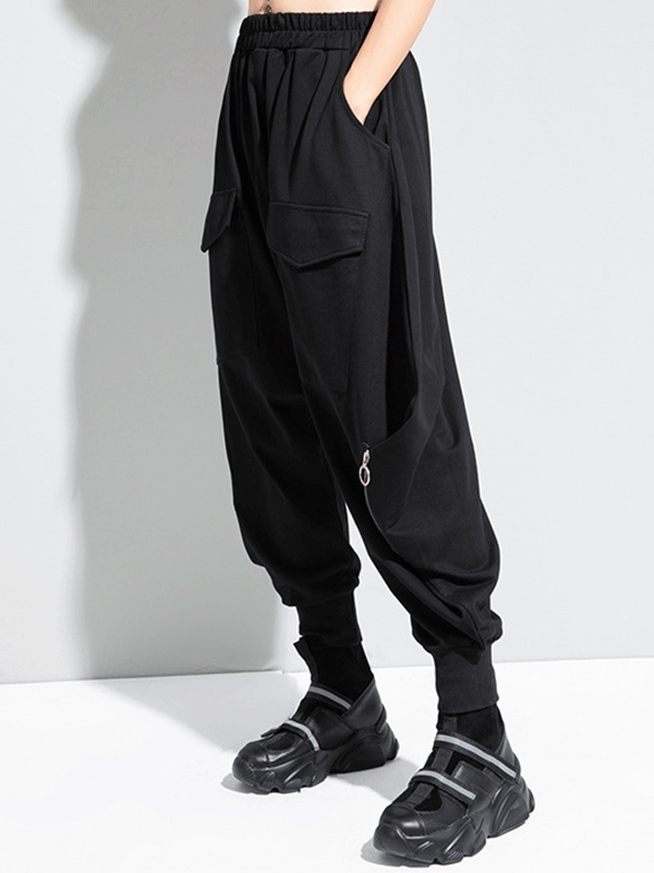 Pantalon sarouel uni ample simple avec fermeture éclair