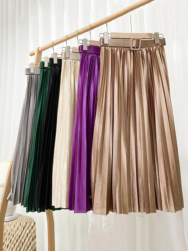 Jupe ample plissée couleur unie