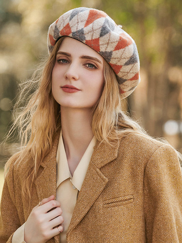 Béret vintage en laine, couleur contrastée