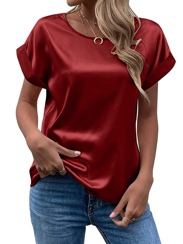 T-shirt ample à manches courtes, à col rond, couleur unie