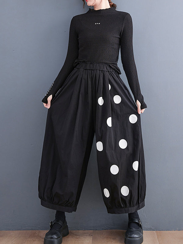 Pantalon ample décontracté à jambes larges, à pois