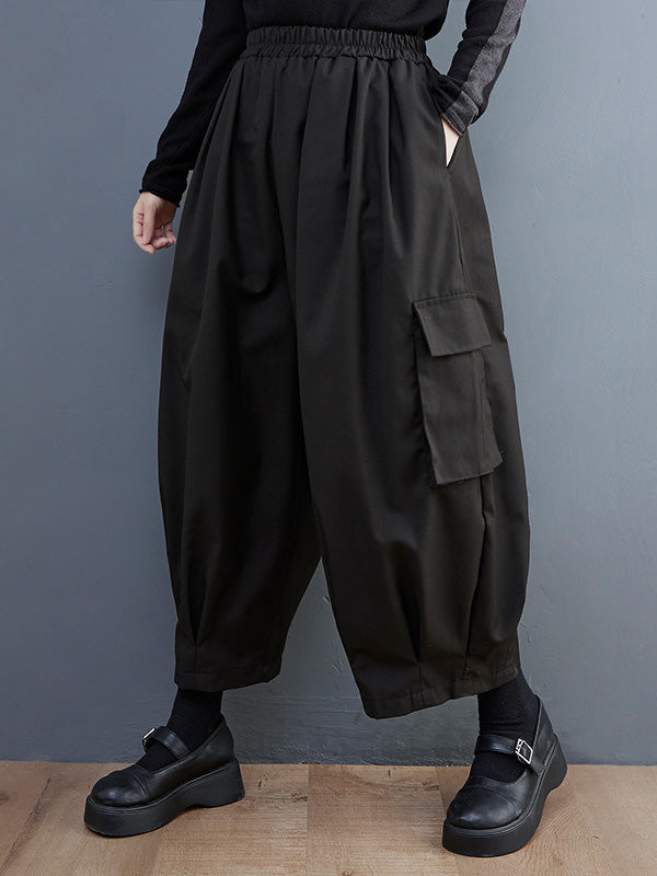 Pantalon ample décontracté à jambes larges, couleur unie