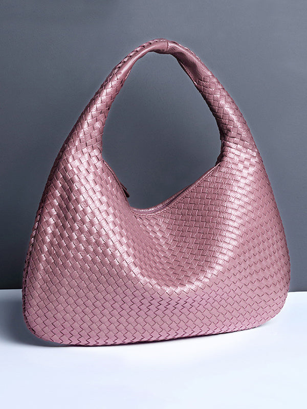 Sac à main géométrique tressé à empiècements, à fermeture éclair, couleur unie