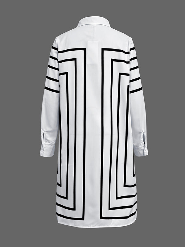 Robe chemise ample boutonnée rayée à manches mi-longues, à col revers