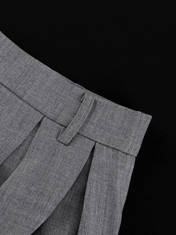 Jupe plissée coupe trapèze, taille haute, sans ceinture, couleur unie