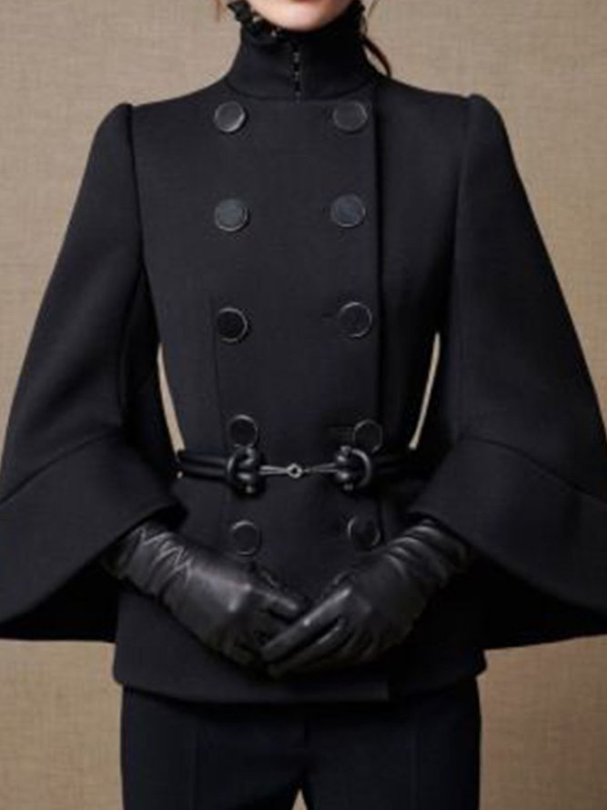 Vestes évasées à boutons, couleur unie, col montant – Manteau en laine d'avoine