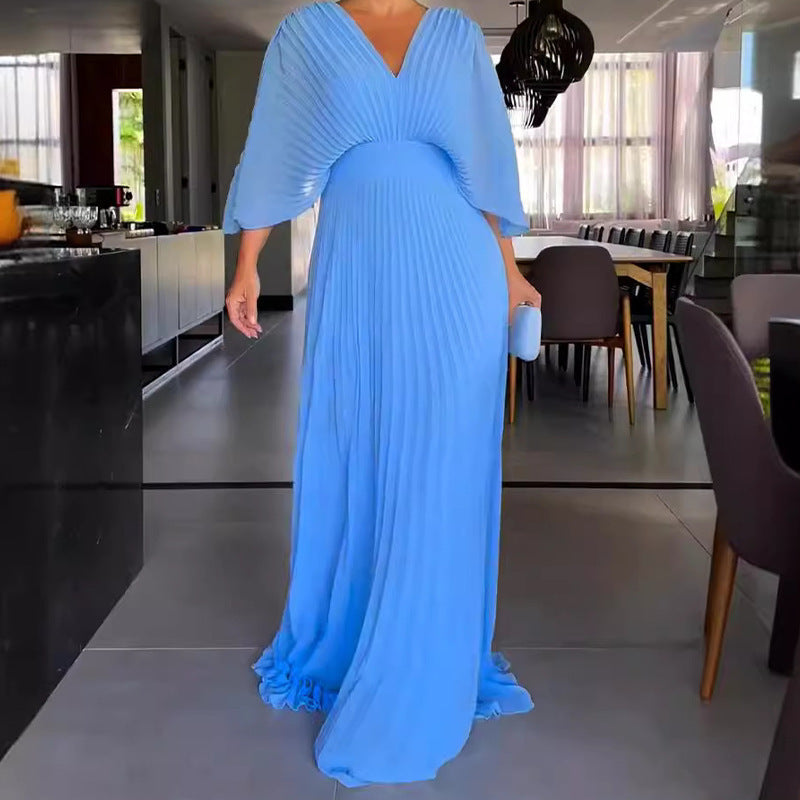 Renata - Robe maxi plissée magenta