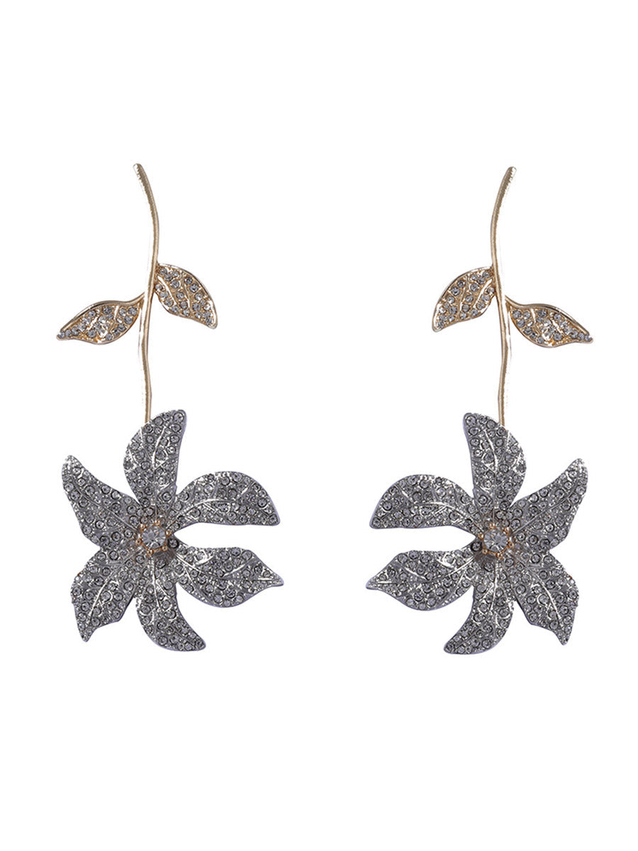 Boucles d'oreilles brillantes en forme de fleur, à strass