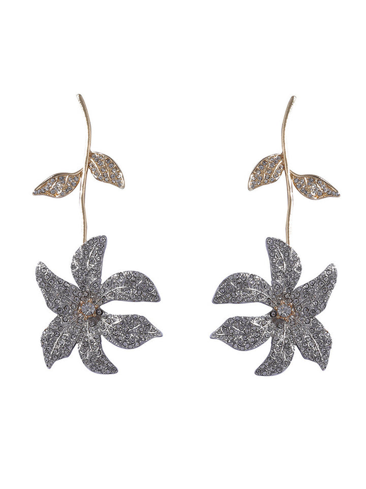 Boucles d'oreilles brillantes en forme de fleur, à strass