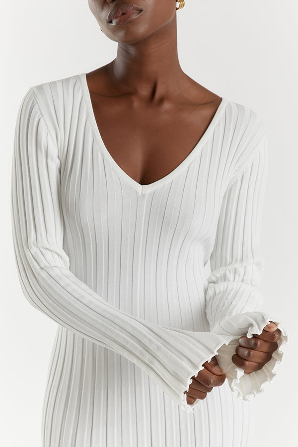 Lavinia - Robe midi en tricot à manches longues avec décolleté en V