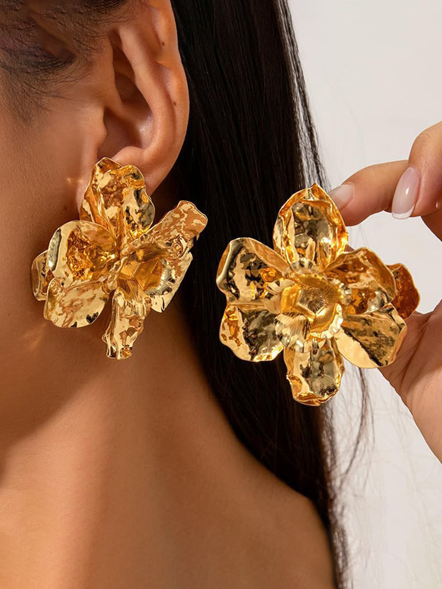 Boucles d'oreilles en forme de fleur, couleur unie