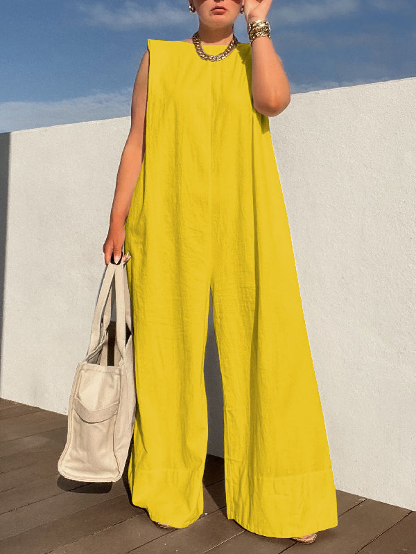 Combinaisons de couleur unie sans manches à jambes larges et épaulettes