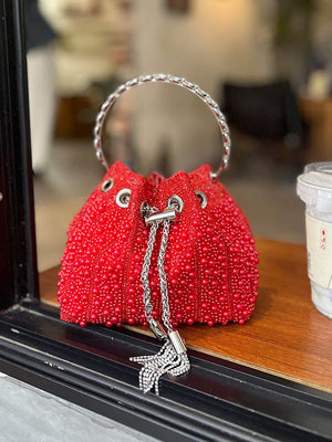 Sac à main ajouré géométrique à strass, à cordon de serrage