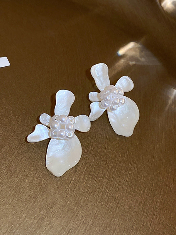 Acrylique & Accessoires de boucles d'oreilles en forme de fleur d'imitation de perle