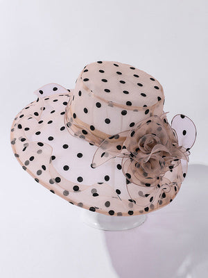 Chapeau de soleil transparent en forme de fleur, en gaze, à pois, à empiècements
