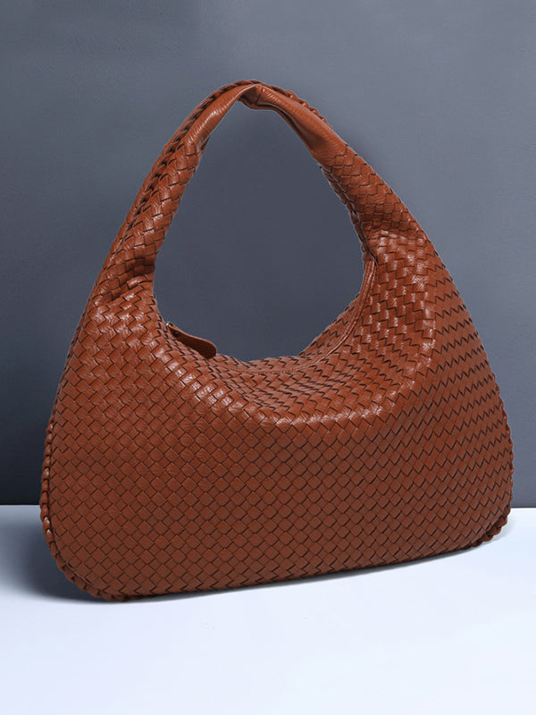 Sac à main géométrique tressé à empiècements, à fermeture éclair, couleur unie